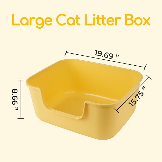 Large Cat Litter Box with High Sides,Cat Boxes for Indoor Cats,Cat Litter Pan for Kitty,Litter Box with Low Entry,Easy to Clean,Anti-Splashing (White-Long Side Entry)