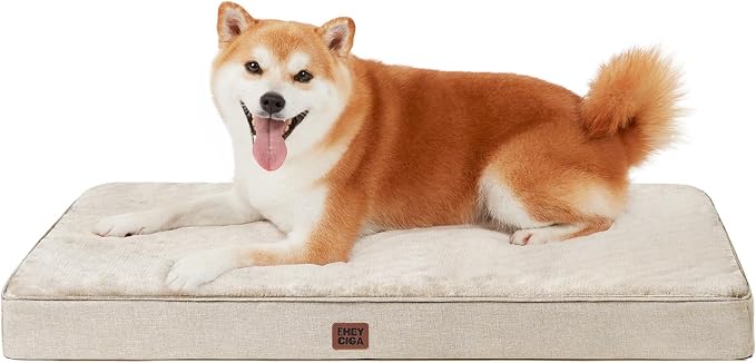 EHEYCIGA Large Memory Foam Dog Crate Bed Washable, 35x23Inch, Beige | High Density Egg Crate Foam, Waterproof Liner, Removable Easy Clean Cover, Non-Slip Bottom, Fits Crate, Floor and Sofa