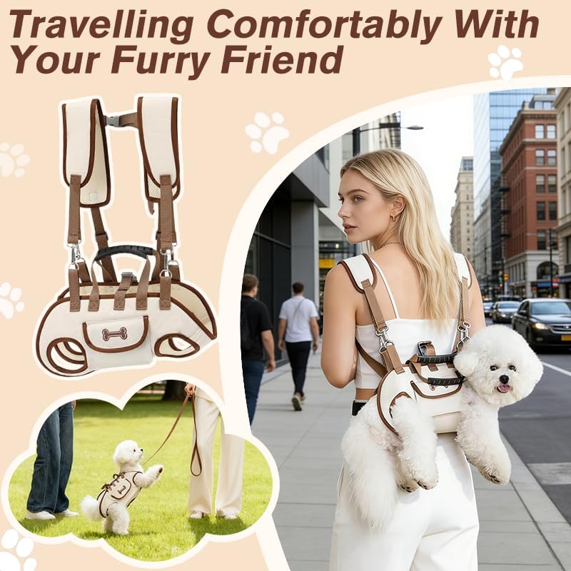 Dog Backpack Carrier for Small Dogs,Dog Lift Harness Adjustable Padded Breathable with Small Pet Treat Bag Straps for Disabled, Joint Injuries, Cars,Outdoor Hiking Pet（M 8-13lb）