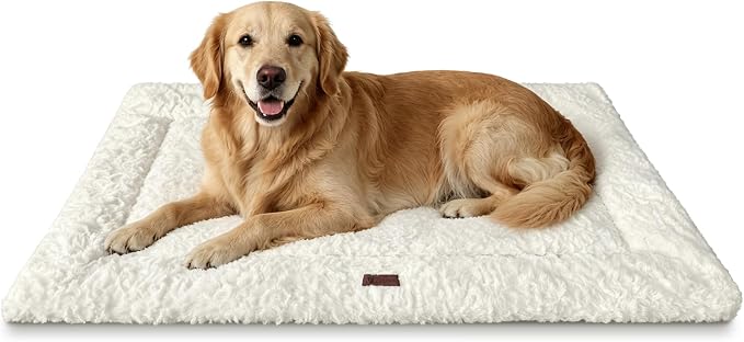 Reversible Dog Crate Mat for X-Large Dogs,Oxford & Fleece,47"x29",Beige | 1.2" Fill Preserves Crate Height,Fleece Cozy,Wipes Clean,Splash-Proof,Machine Washable, Folds Flat For 30" Wire Crate & Go