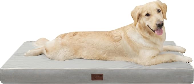 Orthopedic Dog Bed,Jumbo XXXL Large Sized Dog 54''X42''x4'' Soft Waterproof Egg Foam Pet Crate Beds Mat or Kennel Pads with Removable Washable Cover,Non-Slip Bottom,Light Grey