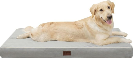 Orthopedic Dog Bed,Large XXL Sized Dog 47''X29''x4'' Soft Waterproof Egg Foam Pet Crate Beds Mat or Kennel Pads with Removable Washable Cover,Non-Slip Bottom,Light Grey