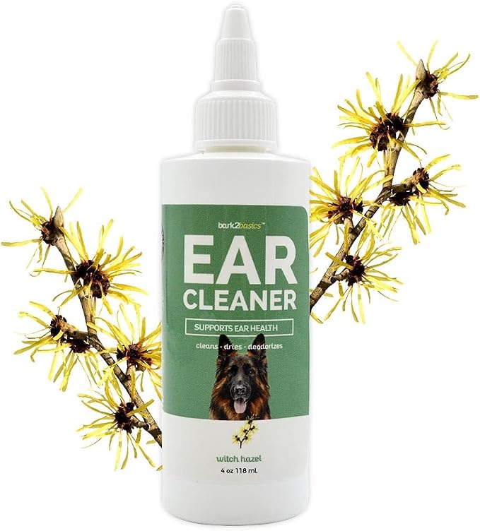 Ear Cleaner for Dogs, 4 oz - All Natural, Witch Hazel, Alcohol Free, Gentle Aloe Vera and Chamomile Extract Base, Breaks Through Tough Wax | Ready to Use Pet Ear Wax Removal Rinse, Cleans Wax and Debris, Witch Hazel and Aloe Vera, Combats Yeast Irritat...