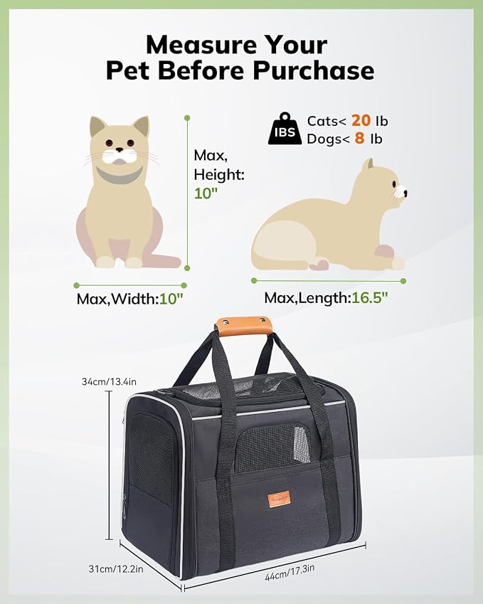 Morpilot Cat Carrier - Cat Carrier Soft for Medium or Large Cats up to 20lbs, with Dual-Sided Cushion, Secure Buckle and Foldable Bowl, Dog Carriers for Small Dogs - Pet Carrier (Dark Gray)