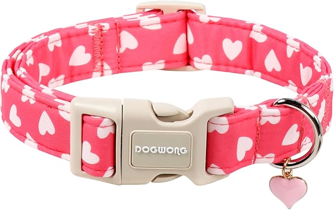 DOGWONG Dog Collar Plastic Buckle Collar for Valentine's Day Gift Pink Heart Love for Small Medium Large Boys Girls Dogs