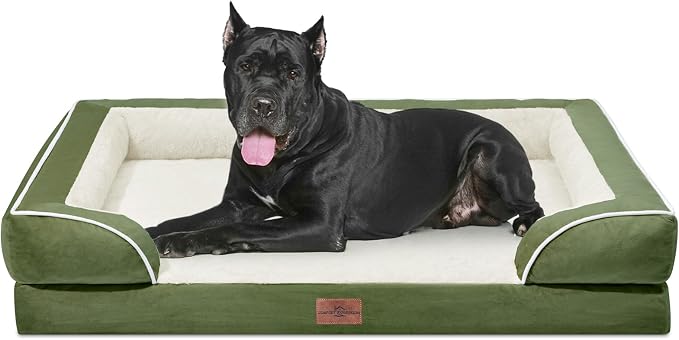 Comfort Expression Orthopedic Dog Bed for Extra Large Dogs with Bolster | Waterproof Dog Couch Bed with Washable Cover & Non-Slip Bottom, Supportive Egg Crate Foam Big Dog Bed, 53x42Inch
