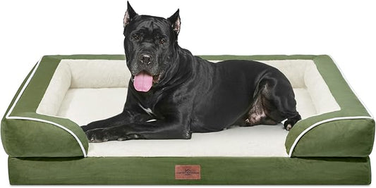 Comfort Expression Orthopedic Dog Bed for Extra Large Dogs with Bolster | Waterproof Dog Couch Bed with Washable Cover & Non-Slip Bottom, Supportive Egg Crate Foam Big Dog Bed, 53x42Inch