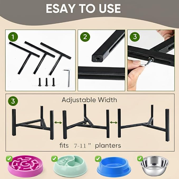 Adjustable Width Dog Bowl Holder - Single Bowl Feeder for Medium to Large Breed Dogs, fits Bowls from 8-11 inches, Sturdy Metal Construction, Ergonomic Design (Bowl not Included) (2Pack)