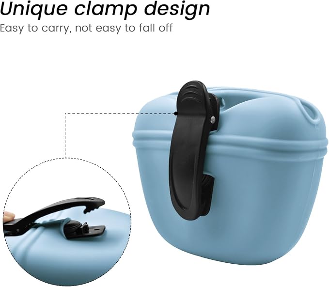 AUDWUD Silicone Dog Treat Pouch with Clicker Magnetic Closure Secure Clip | Upgraded clip keeps your treat pouch secure during training.Magnetic closure allows fast one hand access.Includes dog click