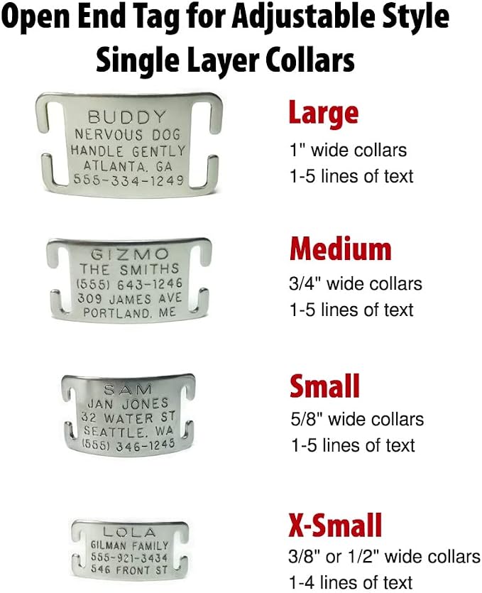 Boomerang Tags Dog Tag - Lasts Your Pets Lifetime - Personalized Dog Tags, Engraved Dog Tag, No Jingle Durable Curved Stainless Steel, Custom Dog Tags (Open End Small for 5/8 Inch Snap Style Collar)