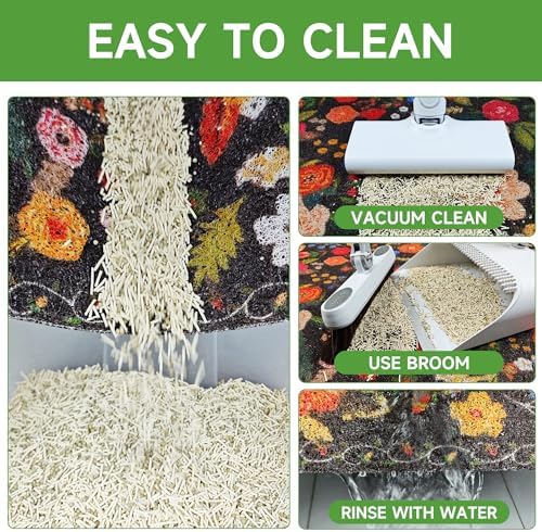 Cat Litter Mat, 24" x 16" Litter Box mat, Traps 100% Litter, Non-Slip Kitty Litter Trapping mats, Small Cute Litter mat, Easy Clean for Scatter Control, Bohe cat Food mat, Urine Waterproof