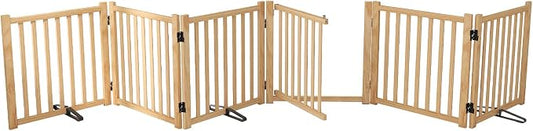 YOCAN Non-Painted Wooden Freestanding Dog Gates with Door for The House,Doorways, Stairs,Wood Dog Fences Indoor Pet Gate,Step Over Fence-8 Panel H:23"