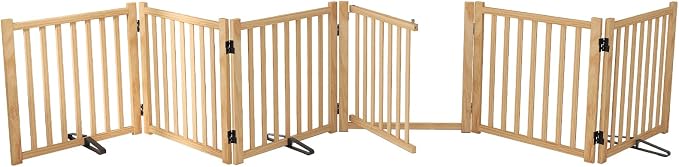 YOCAN Non-Painted Wooden Freestanding Dog Gates with Door for The House,Doorways, Stairs,Wood Dog Fences Indoor Pet Gate,Step Over Fence-6 Panel H:23"