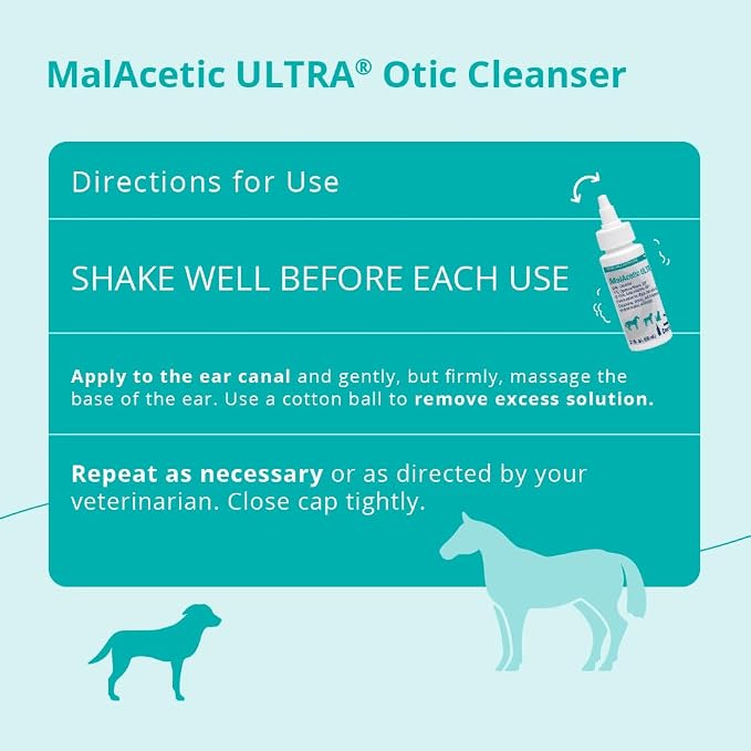 MalAcetic Ultra® Otic Cleanser for Dogs, Cats and Horses, 2 FL Oz | Cleansing, Drying, Anti-Inflammatory; Packaging May Vary