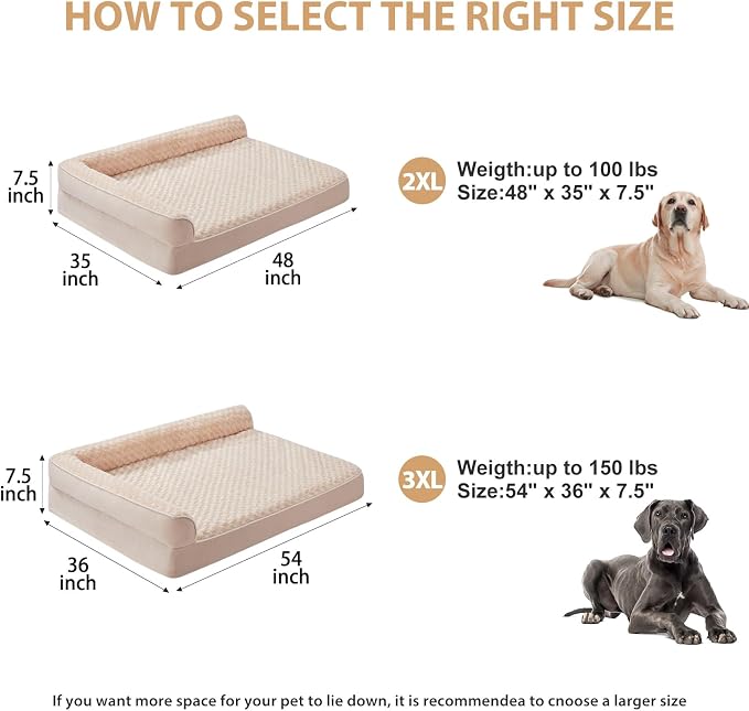 BFPETHOME Orthopedic Washable Dog Bed, Sleeping Couch for Large Senior Dogs | Deluxe Plush Rose Velvet Washable Cover, Egg Crate Foam Support, Waterproof Lining, Non-Slip Bottom, Senior Dogs