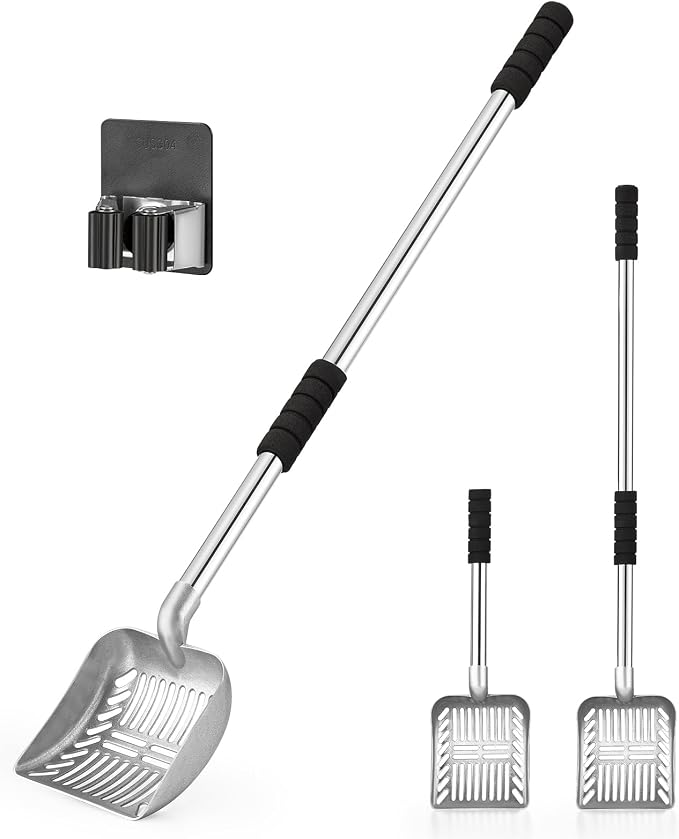 Yangbaga Metal Cat Litter Scoop:Detachable Long Handle Litter Scooper with Deep Shovel,Pooper Scooper Heavy Duty for Litter Box,Stainless Steel Non-Stick Sifter with Foam Padded Grip,No Bending Back