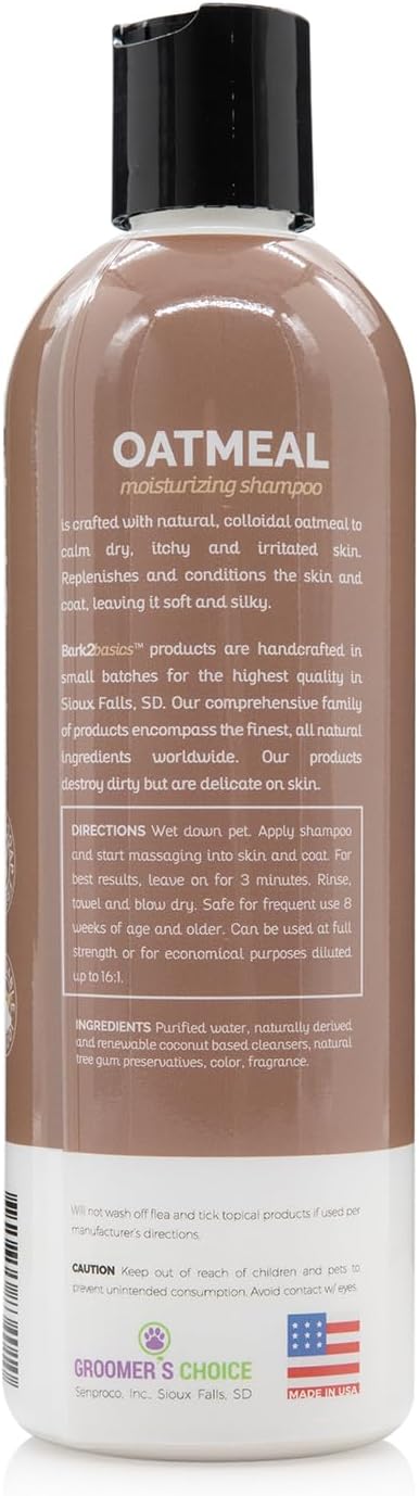 Bark2Basics Oatmeal Dog Shampoo, 16 oz - Natural Colloidal Oatmeal, Natural Ingredients, Calms Dry Itchy Irritated Skin, Moisturizes and Soothes the Skin and Coat, Professional Grade | 16:1 Concentrate, Natural Colloidal Oatmeal Calms Dry Irritated Ski...