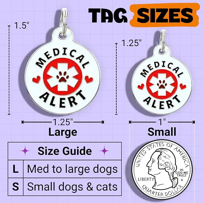 Bad Tags Personalized Dog and Cat ID Tags in 25+ Designs and 2 Sizes - 5 Lines of Custom Engraved Text - Funny Cute Personalized Pet Tags (Medical Alert, Small (1 inch))