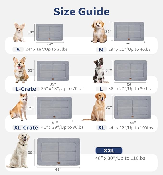 MADE 4 PETS Dog Crate Pad Washable Dog Bed for Medium Large Dogs, 35"x23" | Washable & Reversible, Anti-Slip Kennel Mat for Cozy Sleeping, Soft Fluffy Dog Bed for Indoor & Outdoor Use, Gray