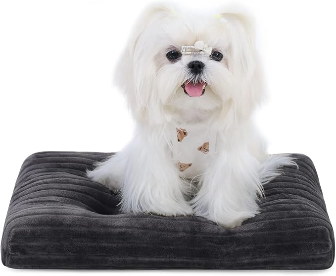KSIIA Washable Dog Crate Bed Kennel Mat for XX-Small Dogs,17 x 11 Inch,Gray | 3in thick soft PP filling,Elastic rebound,300gsm shed-proof flannel,Soft skin-friendly,Anti-slip bottom,Machine washable