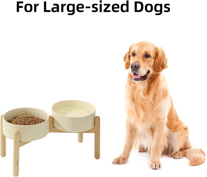 Havniva 8.3inch Ceramic Raised Dog Bowl with Stand, Double Dog Bowls Elevated for Large Breed Dog Food and Water Bowl Set Non-Slip Dog Dish Large Capacity Feeding Pet Water Bowl