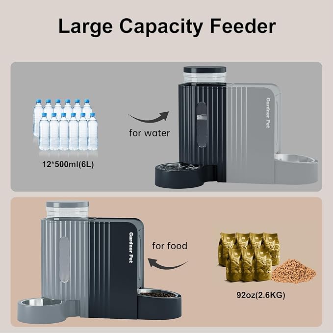 Gardner Pet Automatic Cat Feeder and Water Dispenser, 1.8 Gallons*2 Gravity Food Dispenser Set with Stainless Steel Bowls, Large Capacity for Multi Cats, Small Medium Puppies(Dark Blue)