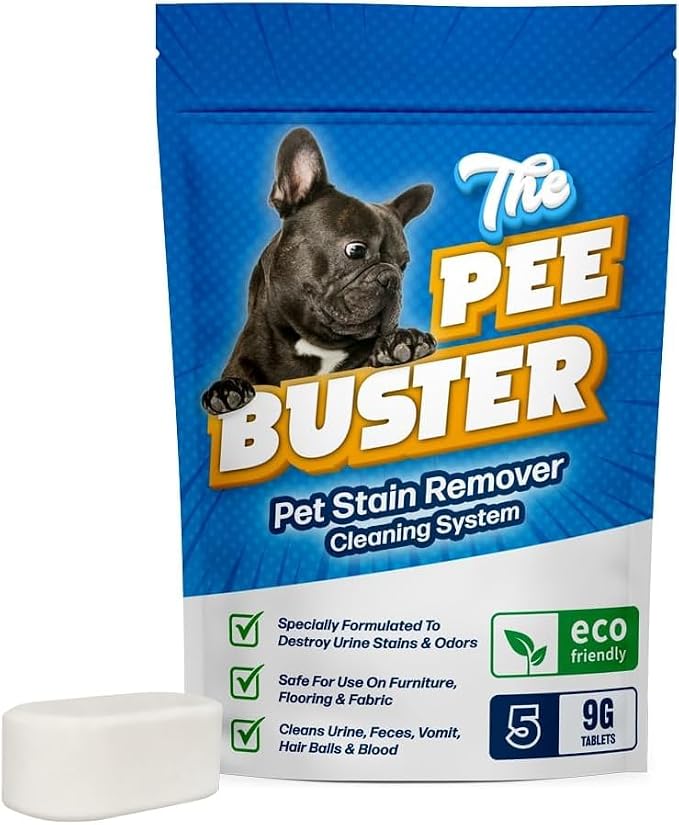 Pet Stain Remover – Refillable Cleaning Bottle with 5 Dissolvable Tablets – Multi-Surface Cleaner for Dog & Cat Urine on Carpet, Tile, Hardwood & Fabric