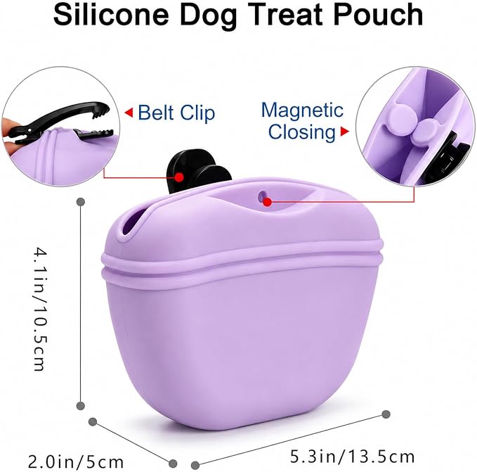 Dog Treat Pouch for Training, Silicone Dog Treat Bag with Strong Clip, Hands-Free Puppy Training Treat Holder, Portable Pet Snack Pouch for Walking, Agility, Obedience Training & Outdoor Use