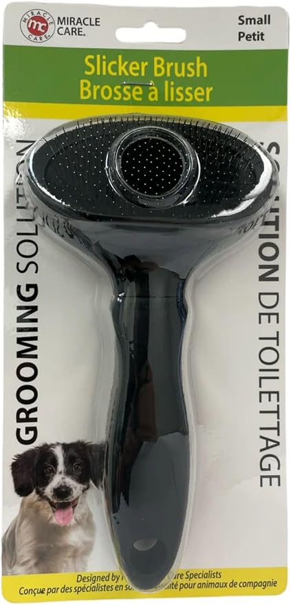 Miracle Care Slicker Brush for Dogs and Cats, Pet Hair Brush for Shedding, Removes Loose Undercoat, Ergonomic Handle, Smaller Head for Small Dogs and Cats
