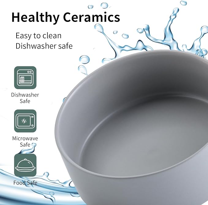Grey Raised/Elevated Ceramic Dog Bowl for Small Medium Sized Breeds,Dog Food Water Bowl with Stand,6 in Non Slip Heavy Pet Feeding Dish 3.6 Cups/ 850 ml /28 OZ