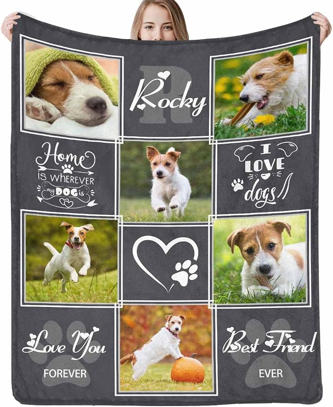 Artsadd Custom Memorial Blanket with Photos and Name-in Loving Memory Gifts Personalized for Loved Ones Lost-Remembrance Blankets for Dogs Cats Pets Lover-Gray