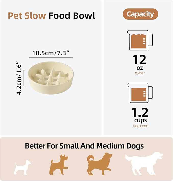Havniva Ceramic Slow Feeder Dog Bowls, 1.2 Cups Dog Bowl Slow Feeding for Small and Medium Breed, 7.3inch Puzzle Dog Food Bowl Slow Feeder Non-Slip Anti-Gulping and Anti-Choking Reduces Bloating