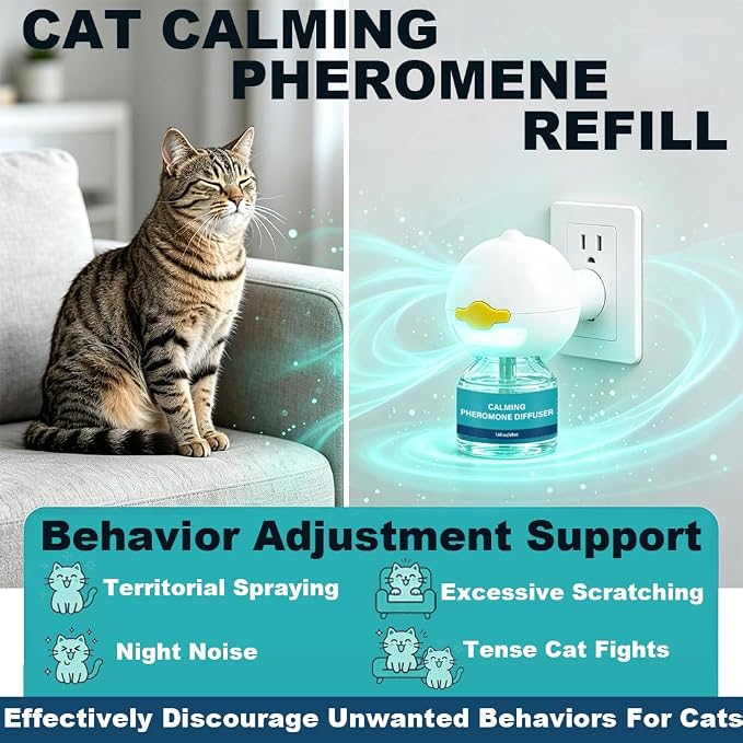 Cat Pheromone Calming Diffuser Refill, 1 Diffuser 4 Refill, 192ML/120 Days | Help Reduce Unwanted Behaviors, Deter Spraying, Scratching & Cat Fighting, Universal Diffusers Plug-in