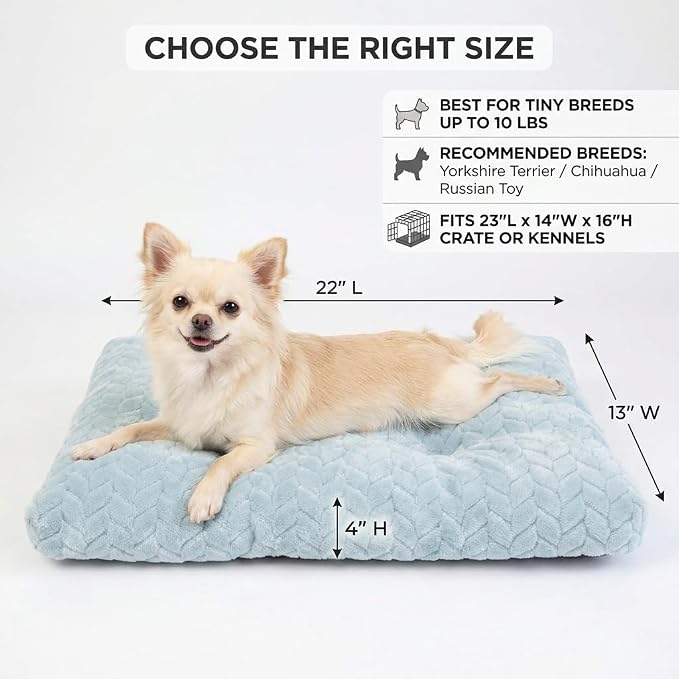 Small Dog Bed for Crate,22 Inch Washable Dog Crate Pad for Dog Cages,Soft Jacquard Flannel Puppy Kennel Bed with Anti-Slip Bottom,Fluffy Dog Mat for Small Dogs,Washed Blue