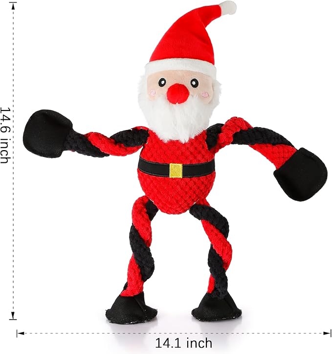 Senneny Christmas Dog Toys, Squeaky Santa Plush with Ropes for Tug of War, Durable Interactive Chew Toys for Puppy Small Medium Large Dogs