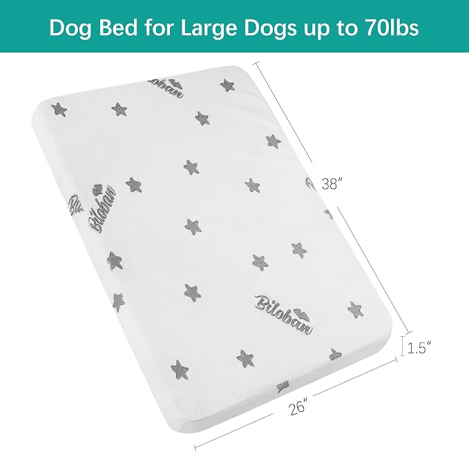 Waterproof Dog Bed for Large Dogs, Memory Foam Dog Beds & Furniture | 38” x 26" x 1.5" for Large Sized Dogs With Anti-slip & Washable Removable Cover, Soft Flannel Top Pet Beds, Light Grey