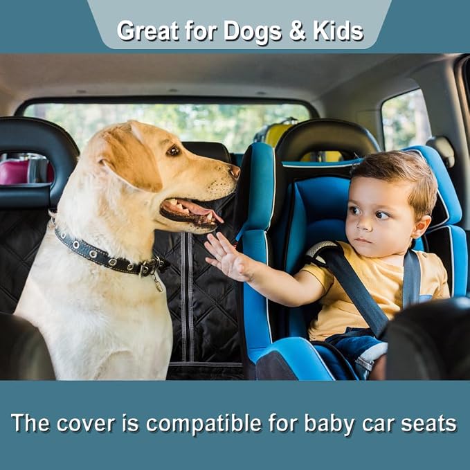 ZQ Bench Car Seat Cover for Dogs, Waterproof Rear Seat Protector Stays Securely in Place for Pets, Dog Backseat Cover Fit for Standard Cars & SUVs (Black)