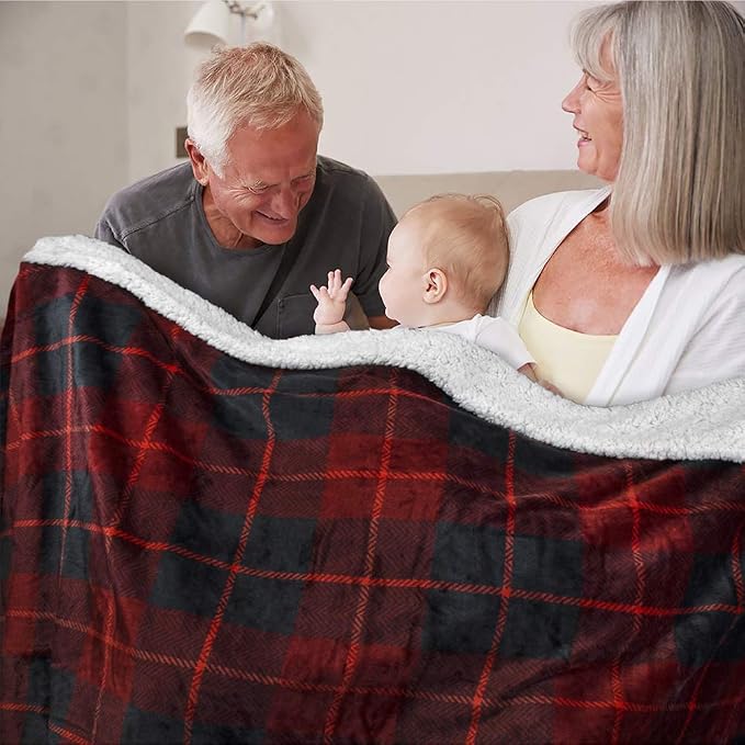 Pavilia Waterproof Blanket for Couch & Sofa | Large Dog & Cat Protector | Plush Soft Sherpa Blanket, Plaid Red, 60x80