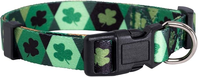 Native Pup St Patricks Dog Collar- Saint Patrick Green Shamrock Pet Collars- St. Patrick’s Lucky Irish- Cute Boy Girl Puppy Gift- Adjustable for Small, Medium, Large Breeds (Argyle, Large)