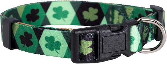 Native Pup St Patricks Dog Collar- Saint Patrick Green Shamrock Pet Collars- St. Patrick’s Lucky Irish- Cute Boy Girl Puppy Gift- Adjustable for Small, Medium, Large Breeds (Argyle, Large)