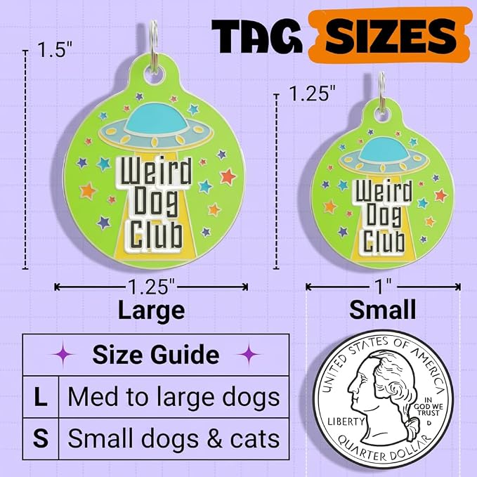 Bad Tags Personalized Dog and Cat ID Tags in 25+ Designs and 2 Sizes - 5 Lines of Custom Engraved Text - Funny Cute Personalized Pet Tags (Weird Dog Club, Large (1.25 inch))