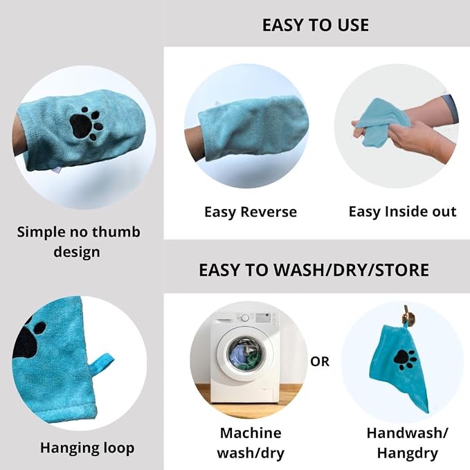 Penny & Niko Microfiber Pet Towel Mitts - Paw Cleaning and Drying Mitts/Gloves for Dogs and Cats (Sky Blue, Standard - 4 Pack)