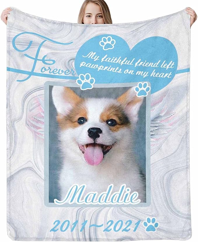 Custom Photo Blanket Best Memorial for Your Pets - Personalized Cozy Fleece Throws Blanket with Picture Upload for Dogs Cats Family Friends
