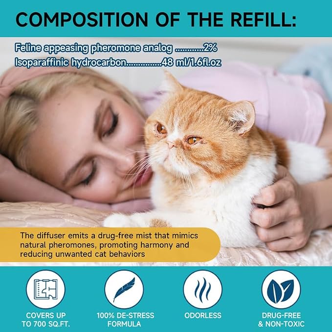 Woyamay Cat Calming Diffuser, Cat Pheromones Calming Diffuser, 6PCS | Cat Pheromone Diffuser Kit with 2 Diffuser + 4 Refill 48ml Vial - 120 Days Pheromone Diffuser to Calm Cats