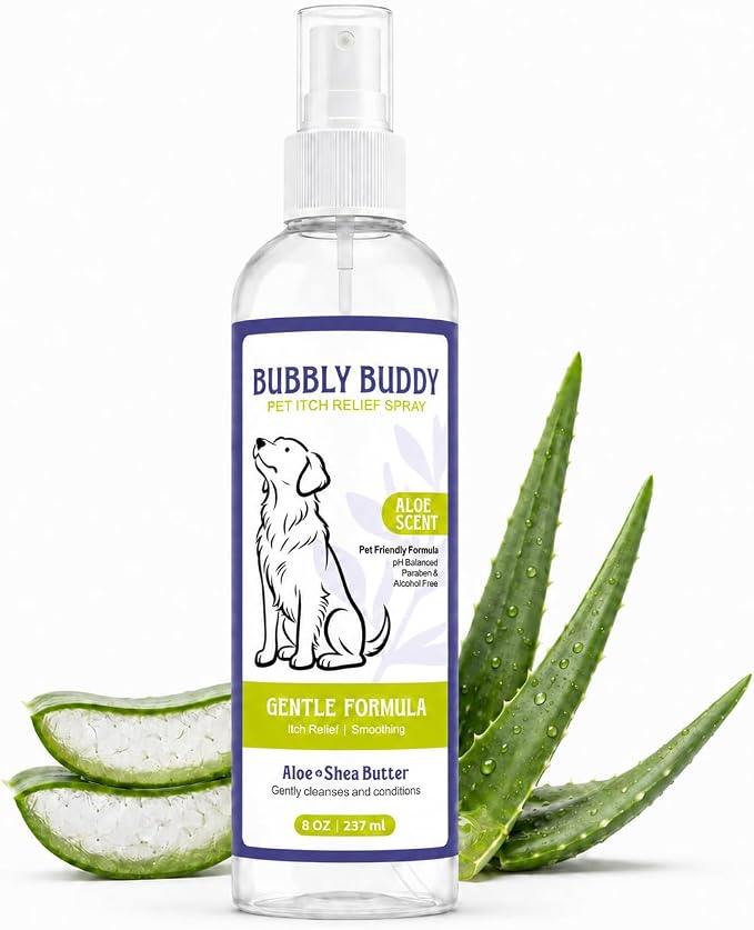 Pet Itch Relief Spray for Dogs, Aloe & Shea Butter Dog Coat Spray with Colloidal Oatmeal, Jojoba Oil & Vitamin E, pH Balanced Anti-Itch Coat Care, Aloe Scent, 8 fl oz