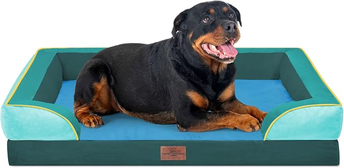 Comfort Expression Orthopedic Dog Bed for Extra Large Dogs with Bolster | Waterproof Dog Couch Bed with Washable Cover & Non-Slip Bottom, Supportive Egg Crate Foam XL Pet Bed, 45x35 Inch