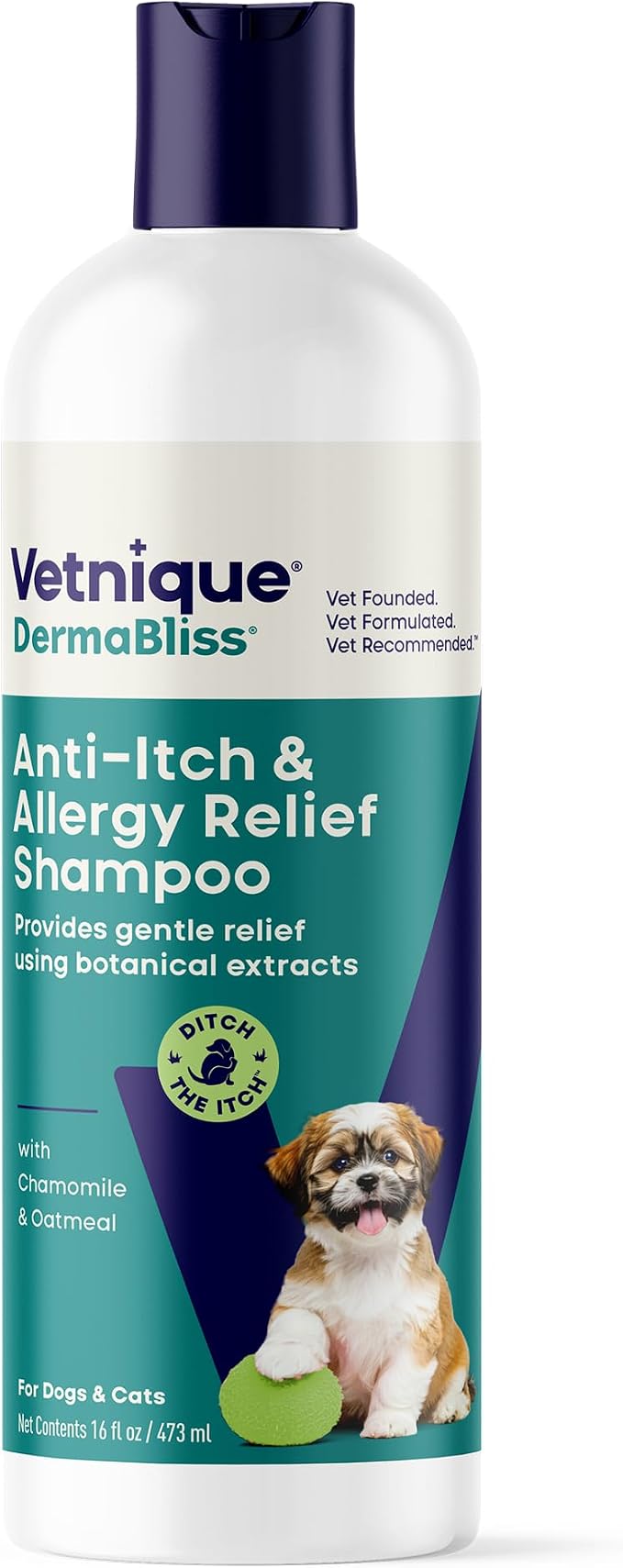 Vetnique Dermabliss Oatmeal Dog Shampoo for Itchy Skin & Allergy Relief | Soap-Free Colloidal Oatmeal & Aloe Wash for Dogs, Puppies & Cats, Soothes Itchy, Allergy-Prone, Flaky Sensitive Skin