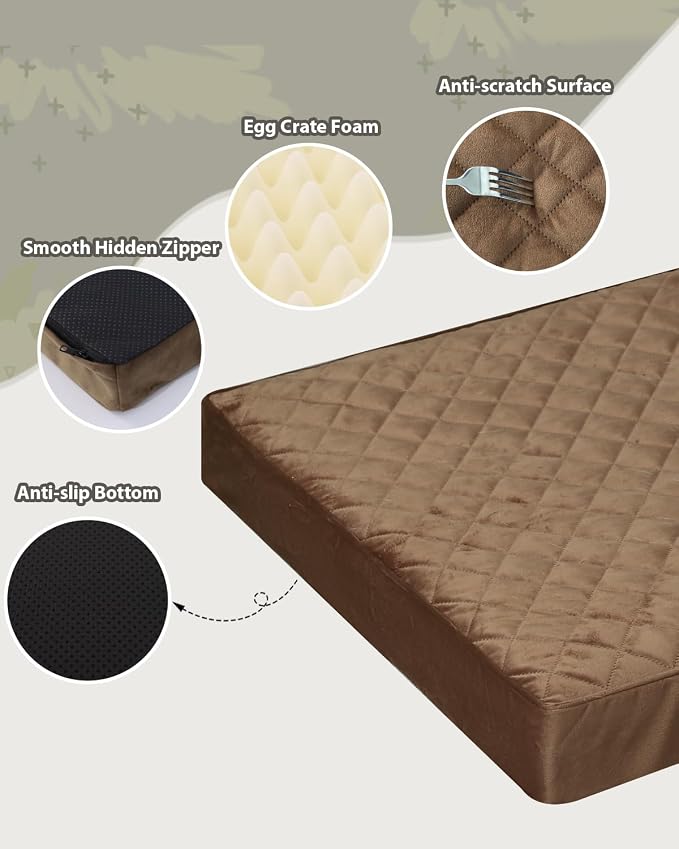 NUPIDA Orthopedic XL Dog Beds Large Sized Waterproof with Removable Washable Cover and Non-Slip Bottom, Quilting Dog Bed for Crate, 41x27 Inch, Brown