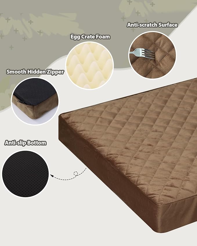 NUPIDA Orthopedic Dog Beds Large Sized Dog Waterproof Pet Bed for Crate,with Removable Washable Cover and Non-Slip Bottom, 35x23 Inch, Brown
