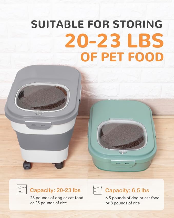 20-23 Lbs Dog Food Storage Container,Collapsible Dog Food Container | Pet Food Storage Containers with Attachable Casters and Scoop,Small Container,Keep Dry Food Fresh,Easy to Move with Wheels
